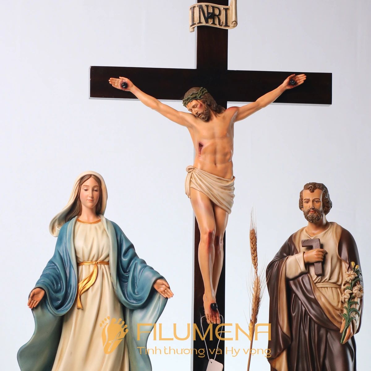 Bàn thờ Chúa 50 cm màu nâu – xanh dương tượng Chúa Chuộc Tội 40 cm