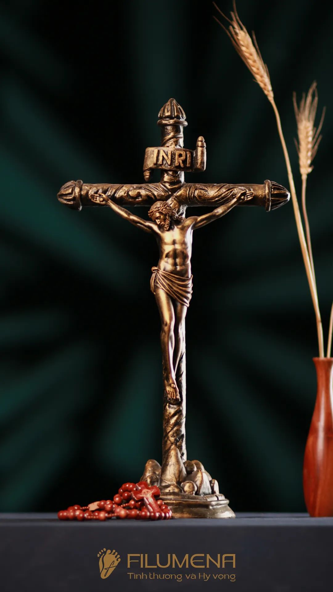 Tượng Chuộc tội để bàn màu đồng, tượng Chúa chịu nạn cao 20 cm, 30 cm