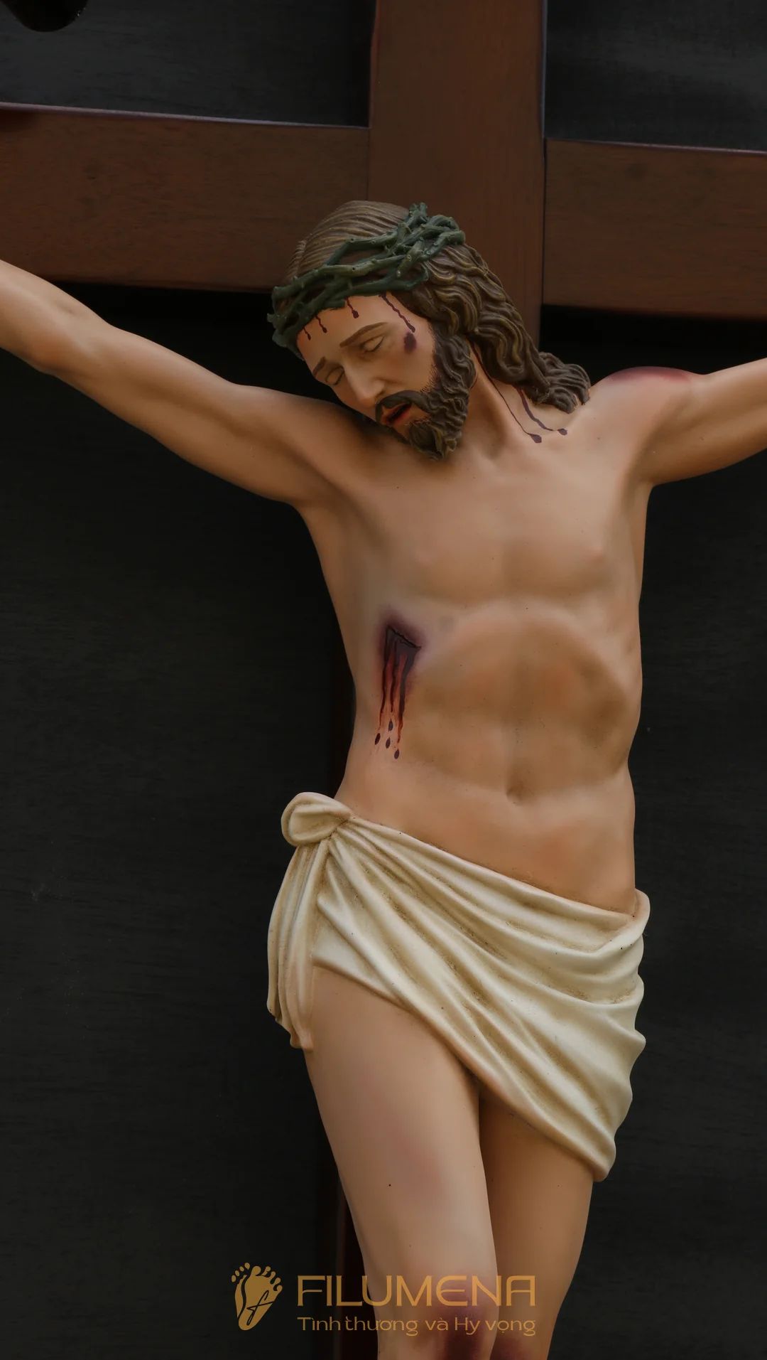 Tượng Chúa chịu nạn cao 50 cm bằng bột đá - Thánh giá gỗ