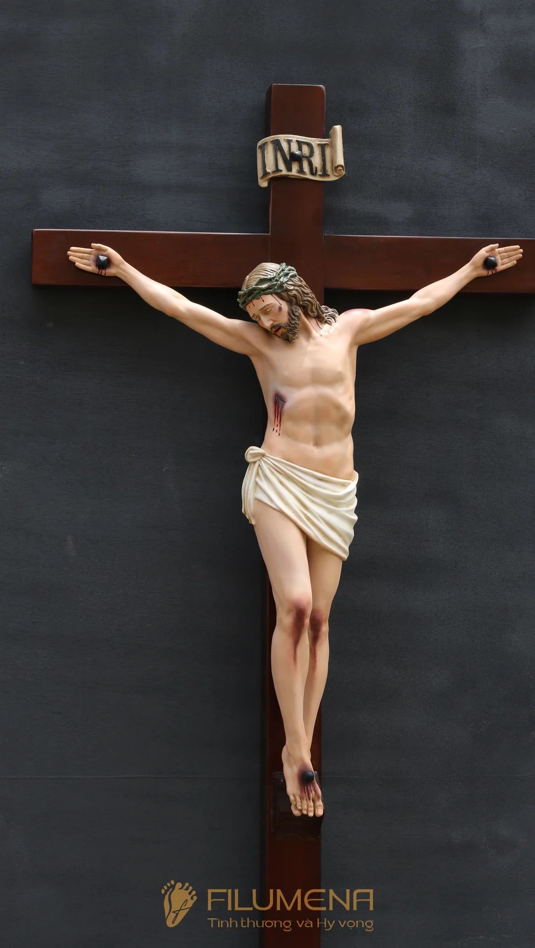 Tượng Chúa chịu nạn cao 50 cm bằng bột đá - Thánh giá gỗ