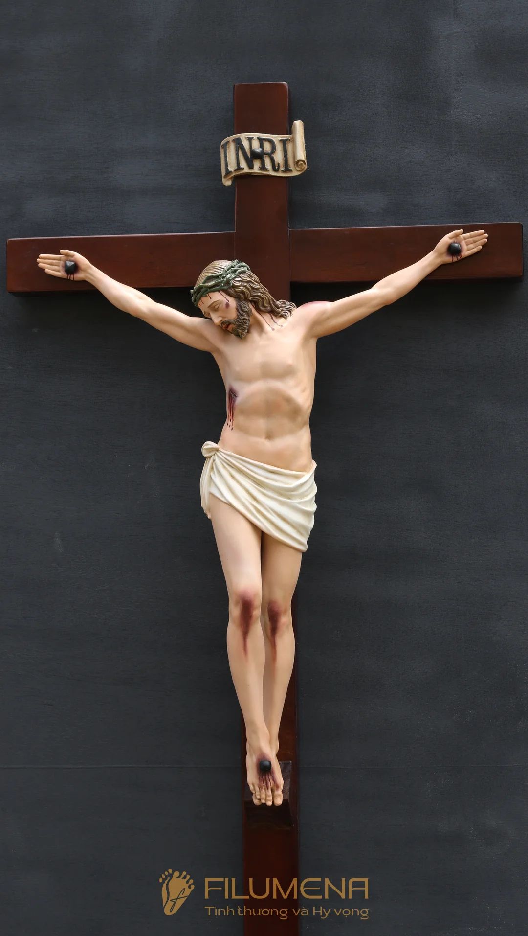 Tượng Chúa chịu nạn cao 50 cm bằng bột đá - Thánh giá gỗ