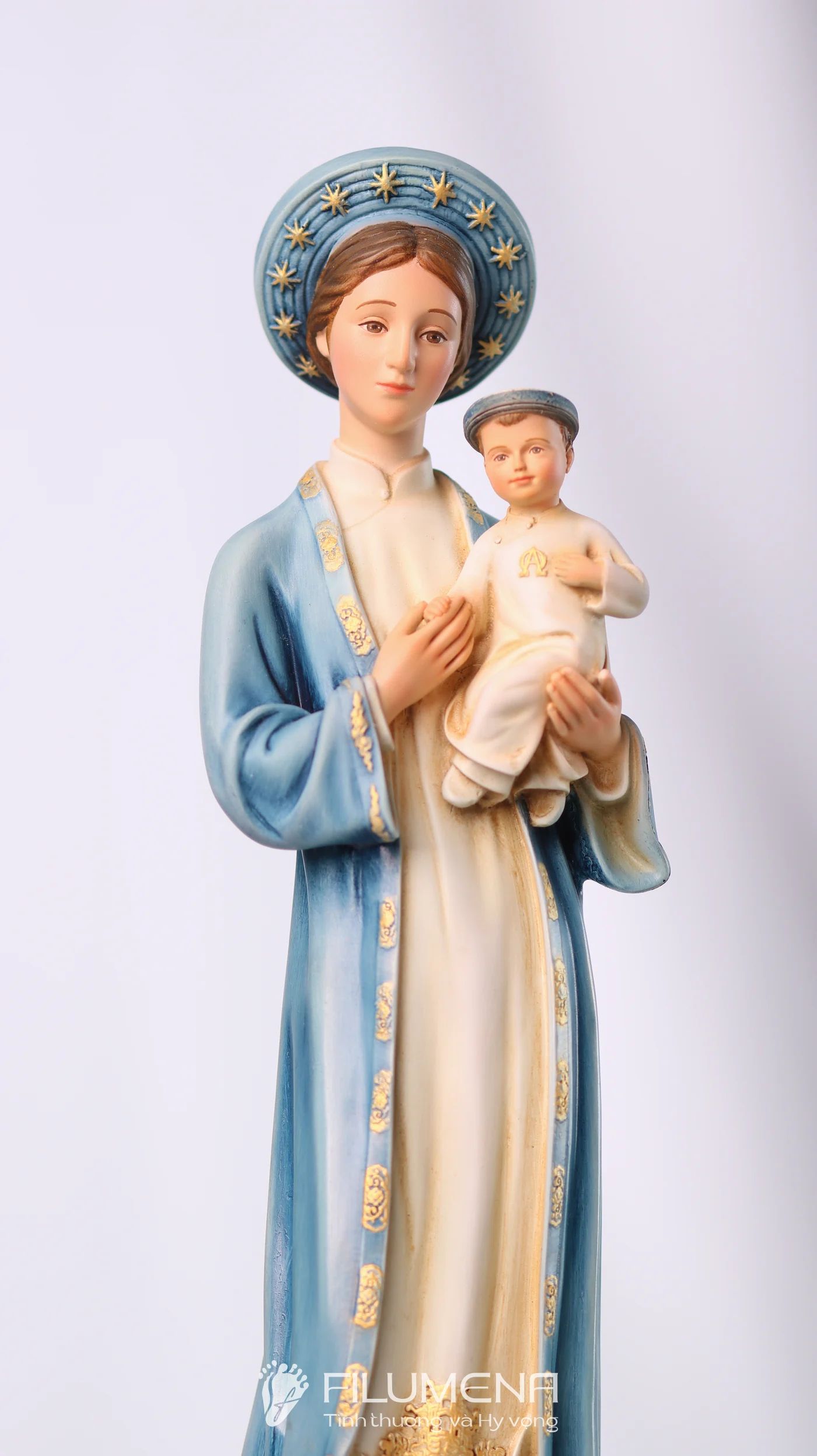 Tượng Đức Mẹ La Vang 30 cm áo màu xanh da trời