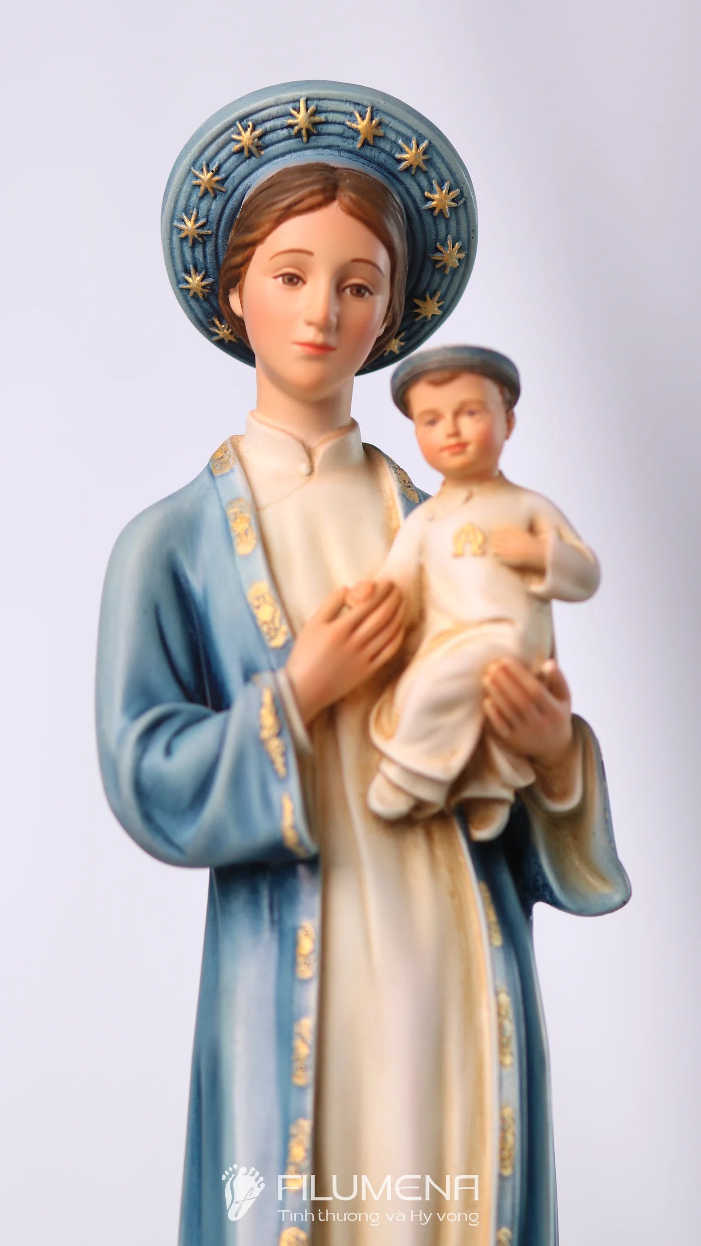 Tượng Đức Mẹ La Vang 30 cm áo màu xanh da trời