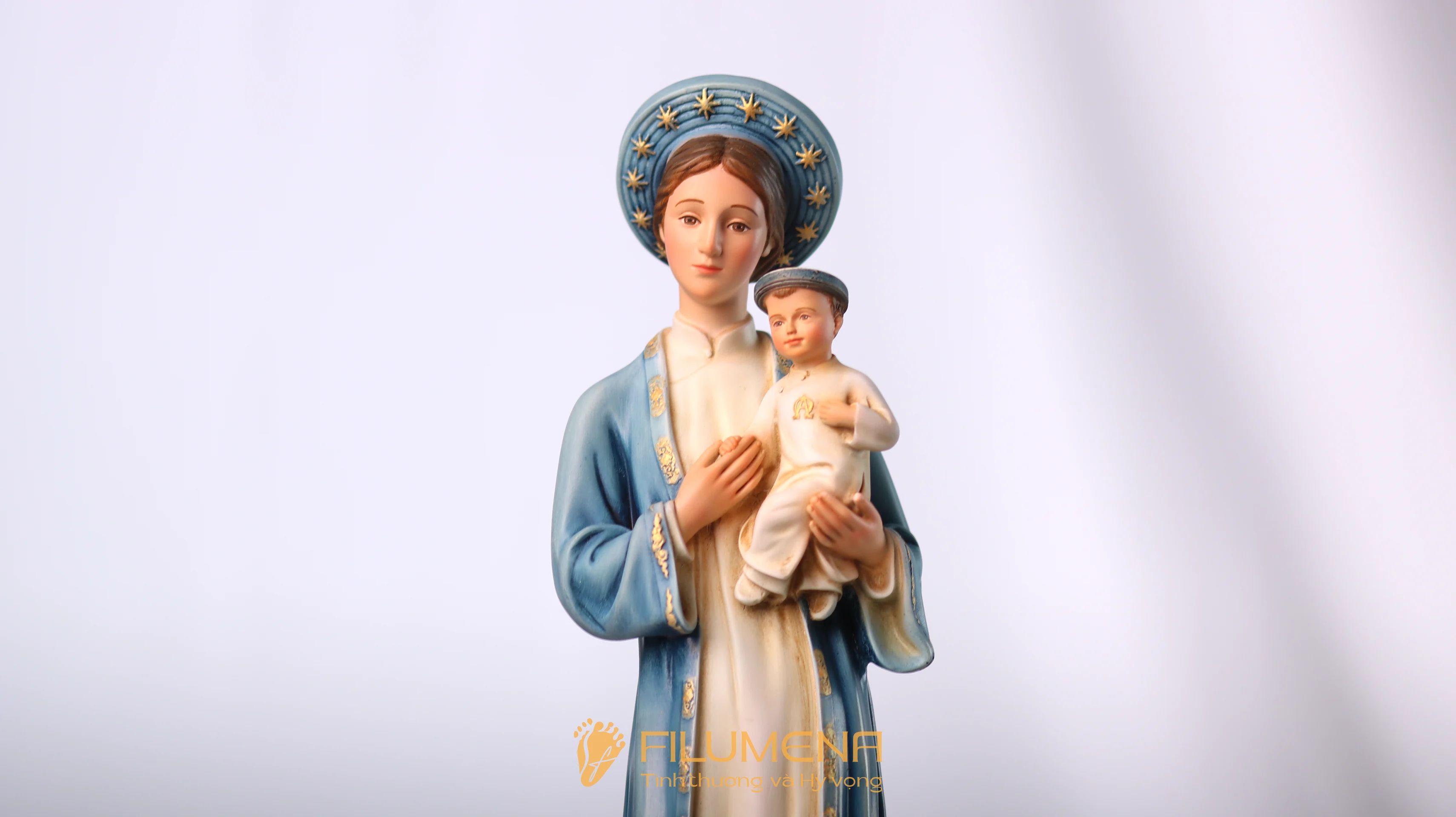 Tượng Đức Mẹ La Vang 30 cm áo màu xanh da trời