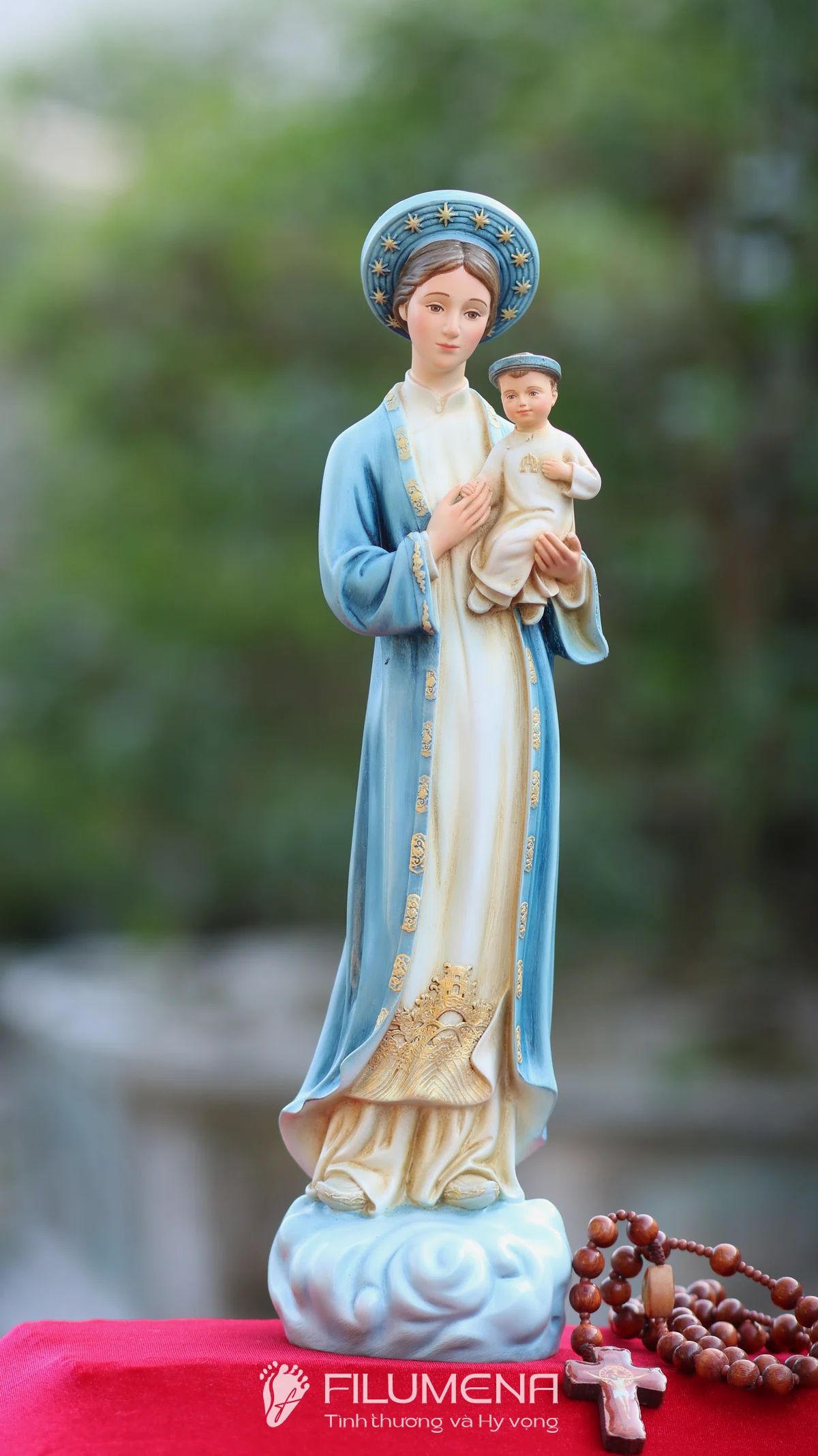 Tượng Đức Mẹ La Vang 40 cm áo màu xanh da trời