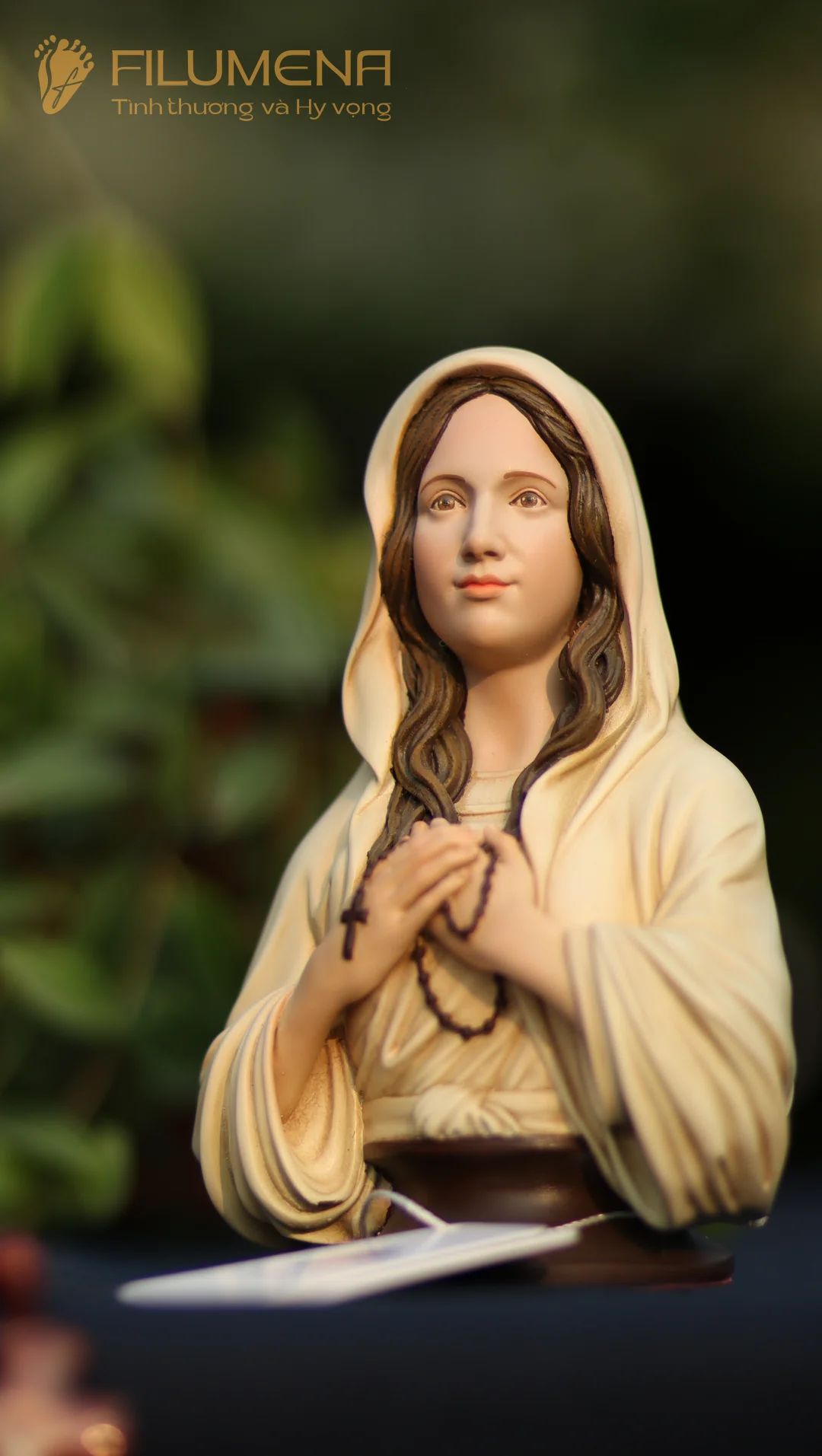 Tượng Đức Mẹ Mân Côi 10 cm, 15 cm, 20 cm màu trắng