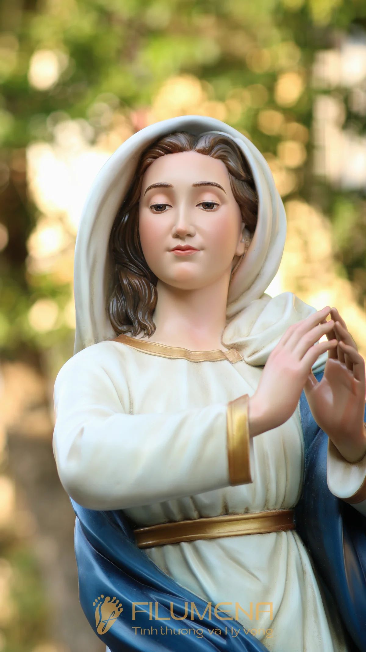 Tượng Đức Mẹ Vô Nhiễm Nguyên Tội cao 120 cm màu xanh trắng