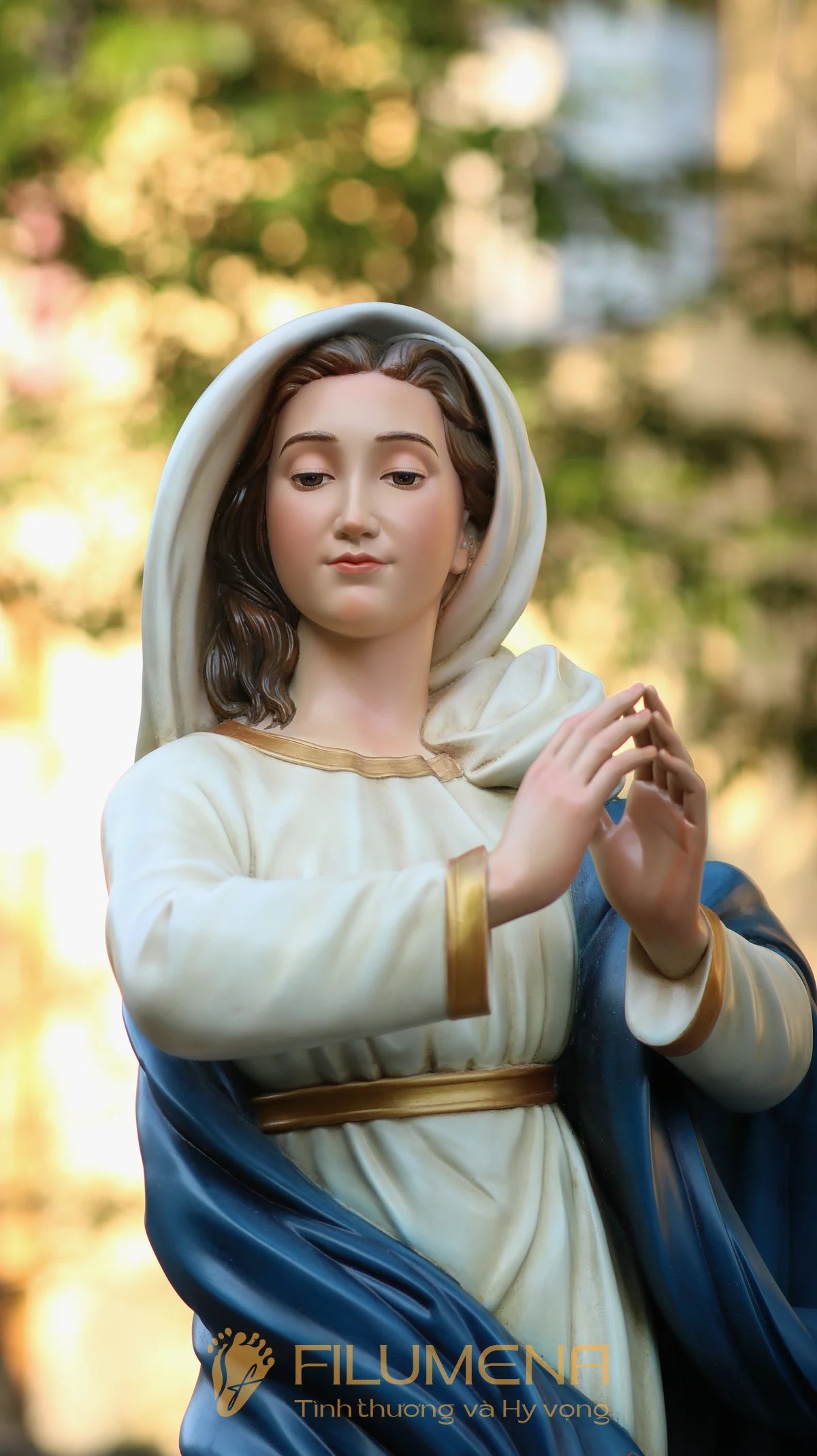 Tượng Đức Mẹ Vô Nhiễm Nguyên Tội cao 120 cm màu xanh trắng