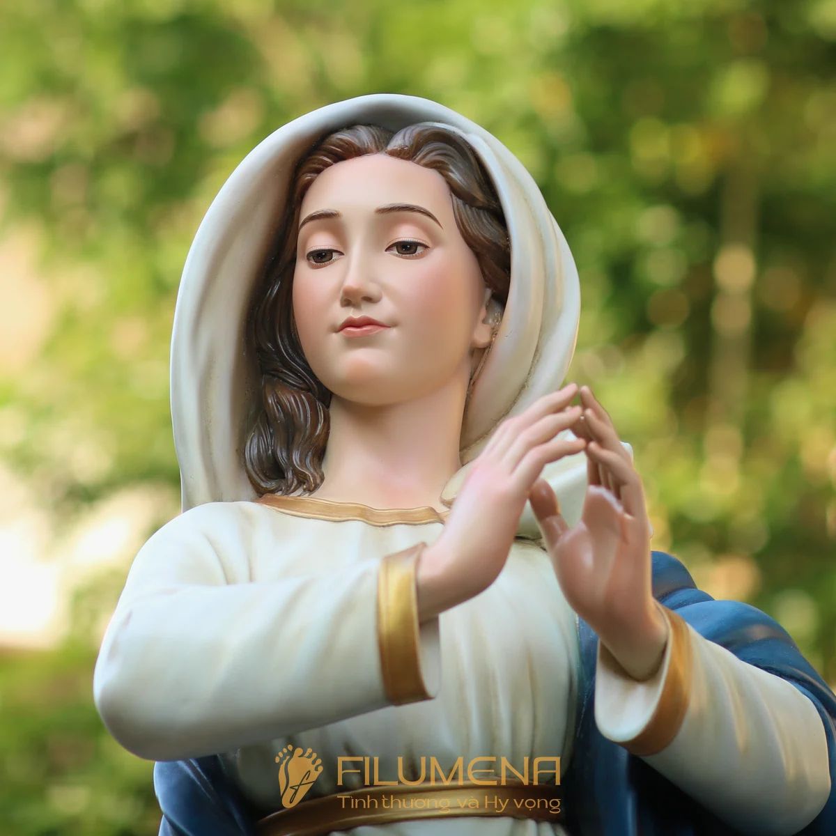 Tượng Đức Mẹ Vô Nhiễm Nguyên Tội cao 120 cm màu xanh trắng