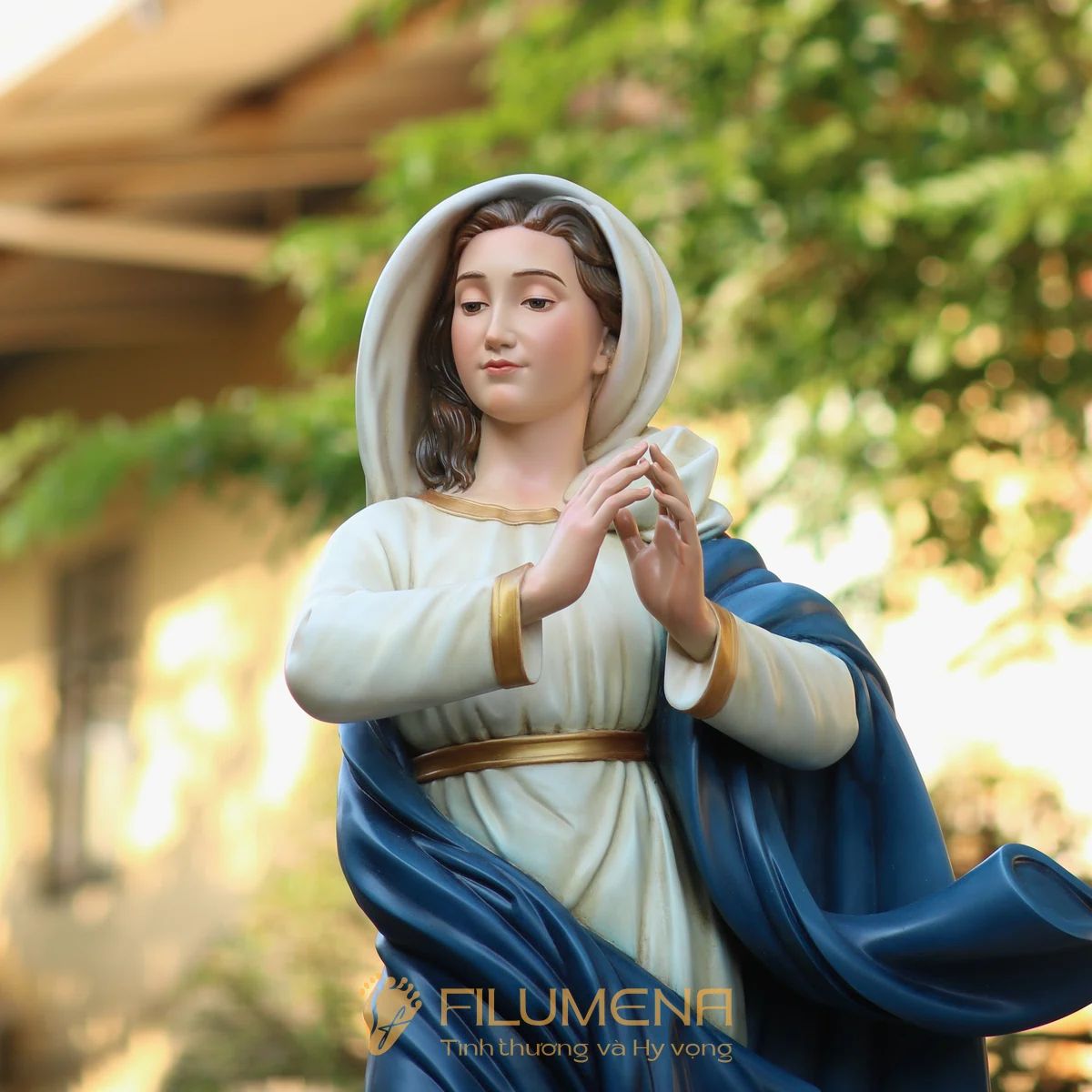 Tượng Đức Mẹ Vô Nhiễm Nguyên Tội cao 120 cm màu xanh trắng