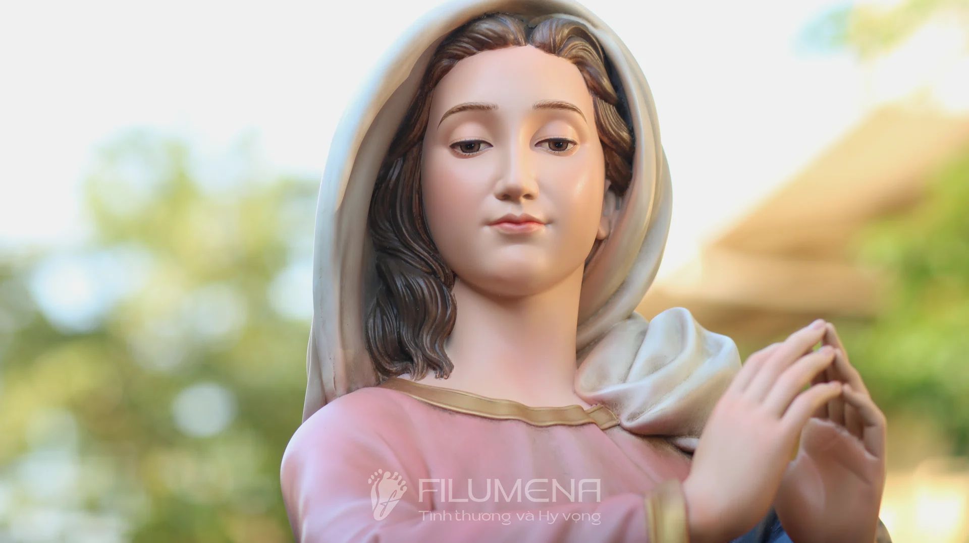 Tượng Đức Mẹ Vô Nhiễm Nguyên Tội cao 120 cm màu trầm truyền thống