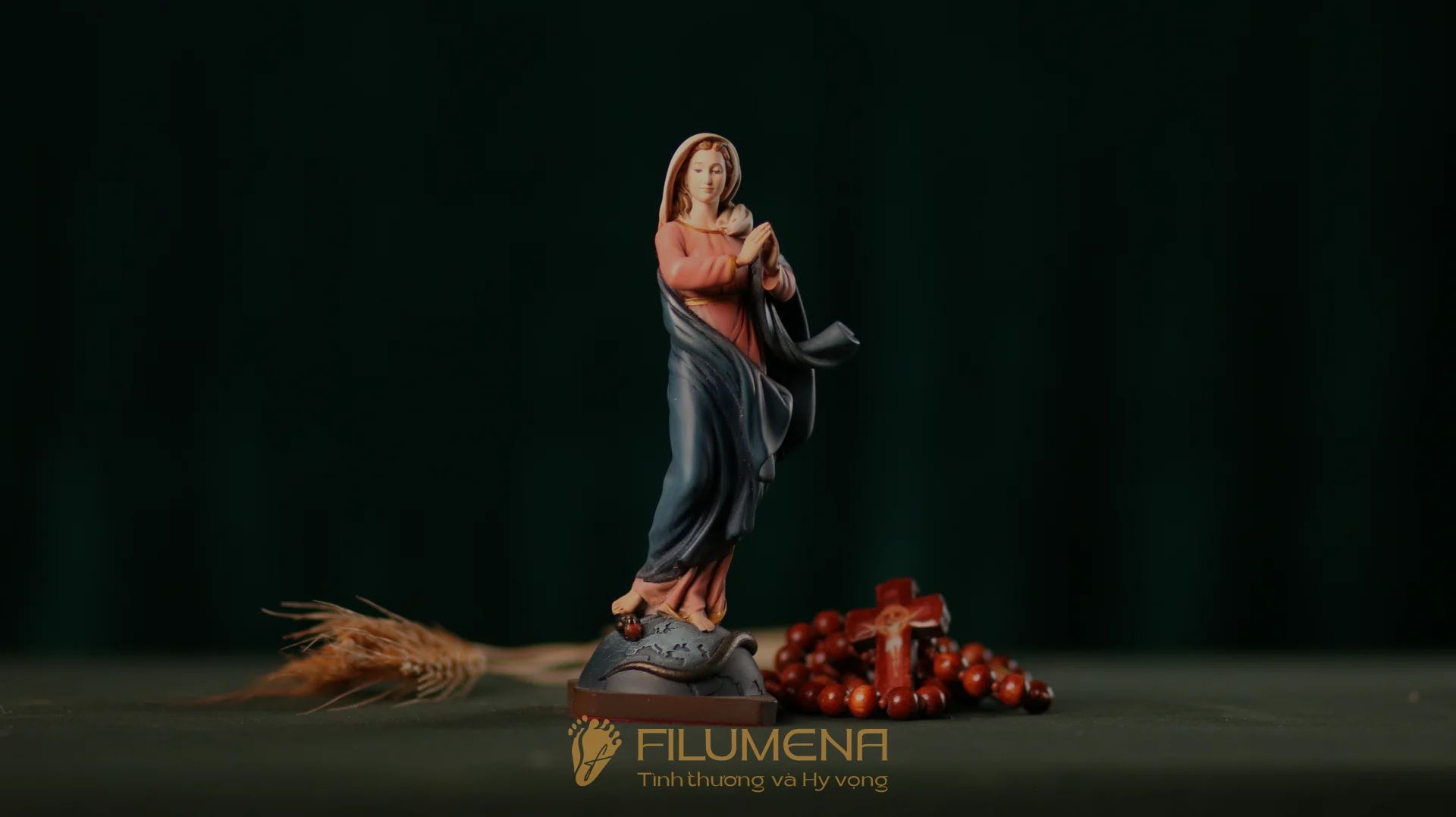 Tượng Đức Mẹ Vô Nhiễm Nguyên Tội cao 15 cm, 20 cm màu cổ điển xanh-hồng mã màu M2