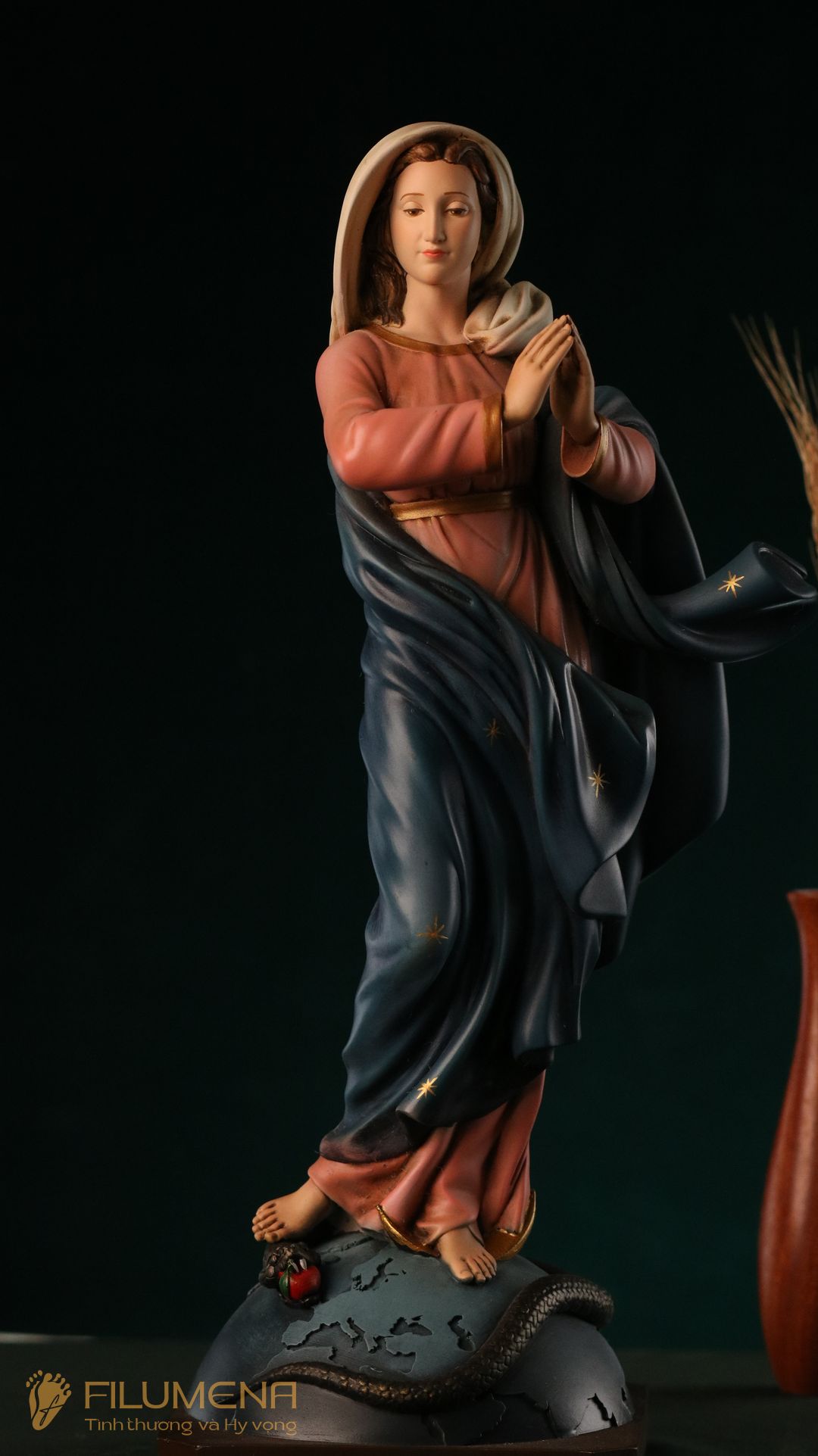 Tượng Đức Mẹ Vô Nhiễm Nguyên Tội cao 40 cm mã màu M2 chất liệu bột đá