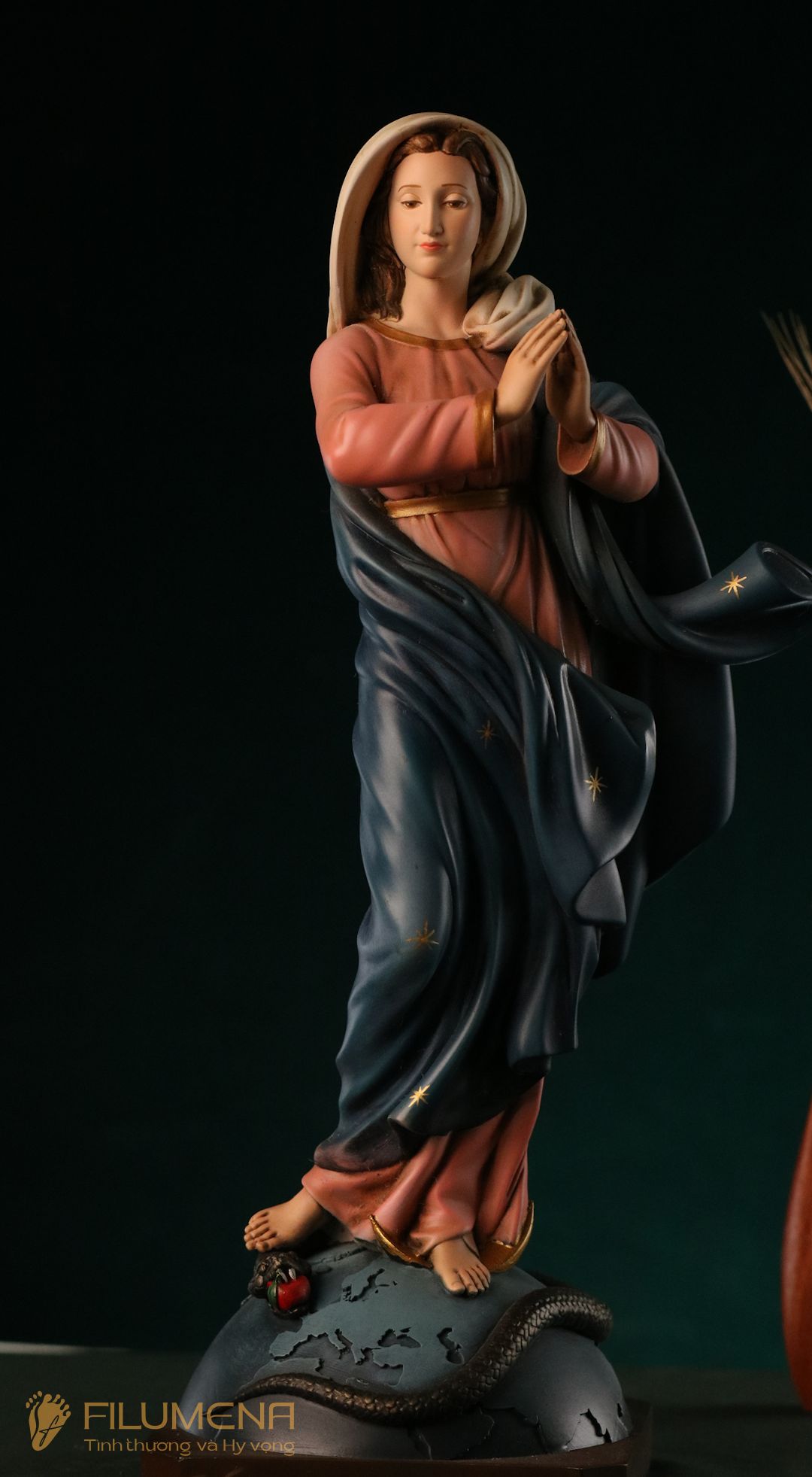 Tượng Đức Mẹ Vô Nhiễm Nguyên Tội cao 40 cm mã màu M2 chất liệu bột đá