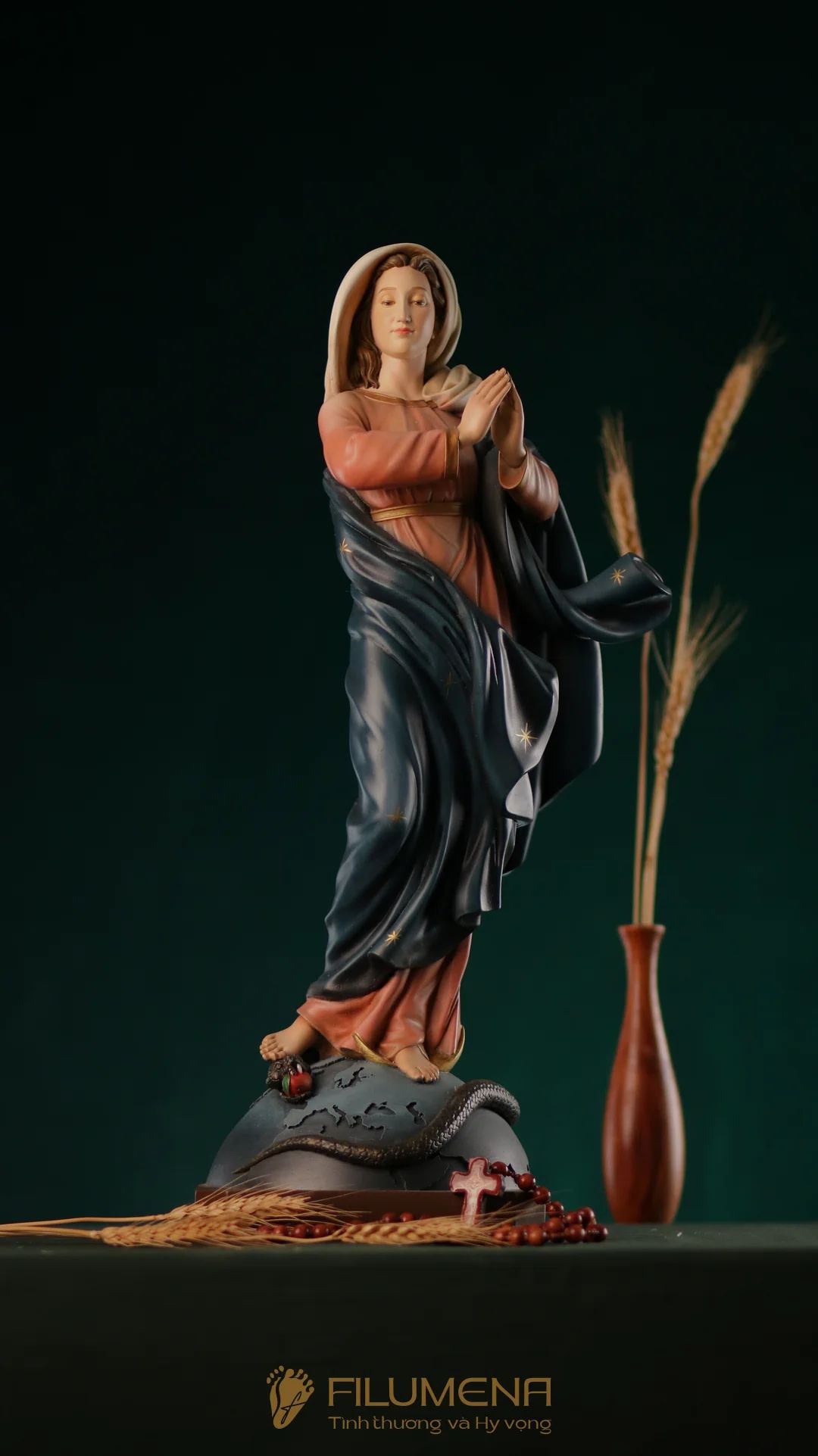 Tượng Đức Mẹ Vô Nhiễm Nguyên Tội cao 50 cm mã màu M2 bằng bột đá