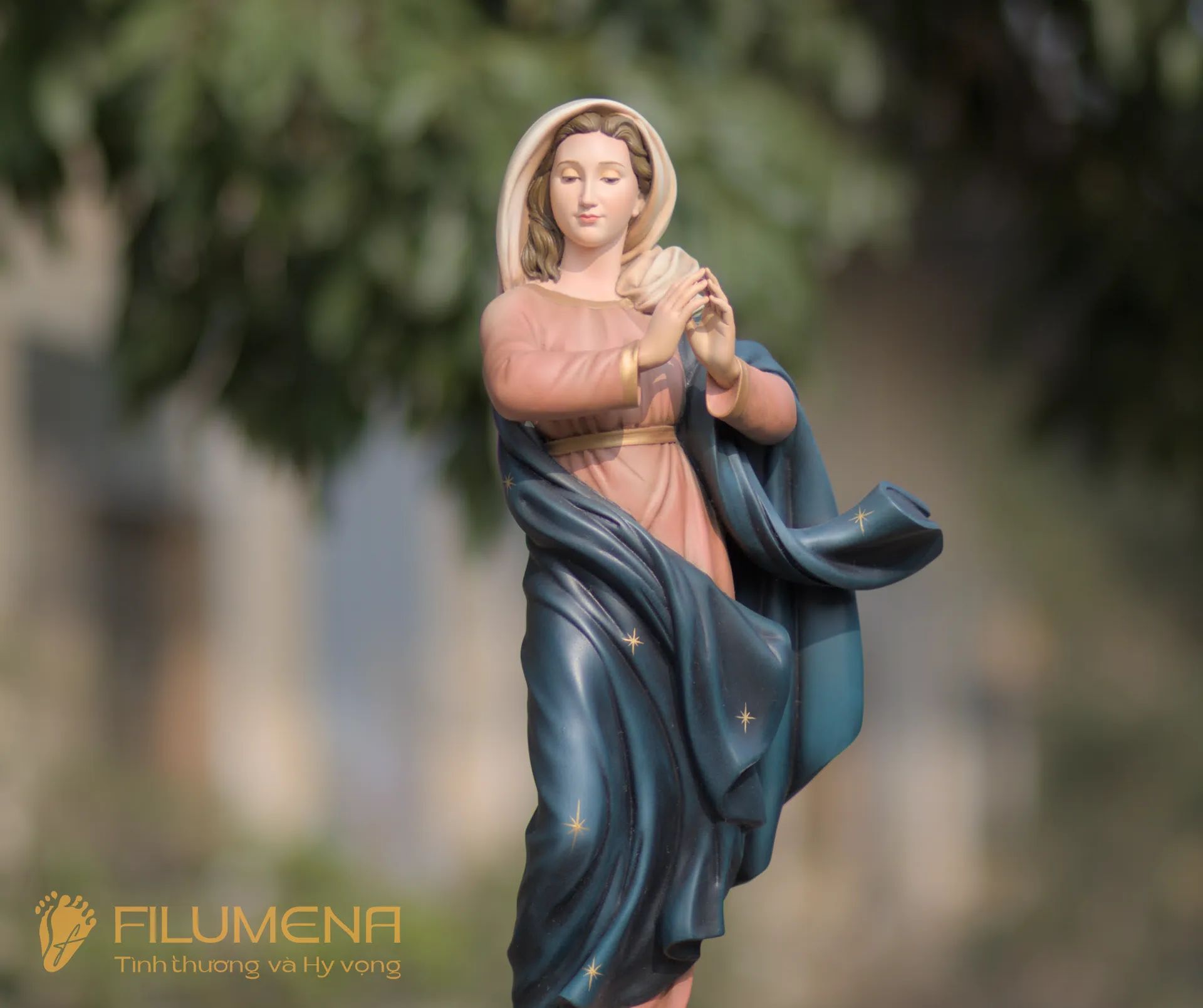 Tượng Đức Mẹ Vô Nhiễm Nguyên Tội cao 60 cm mã màu M2 bằng bột đá