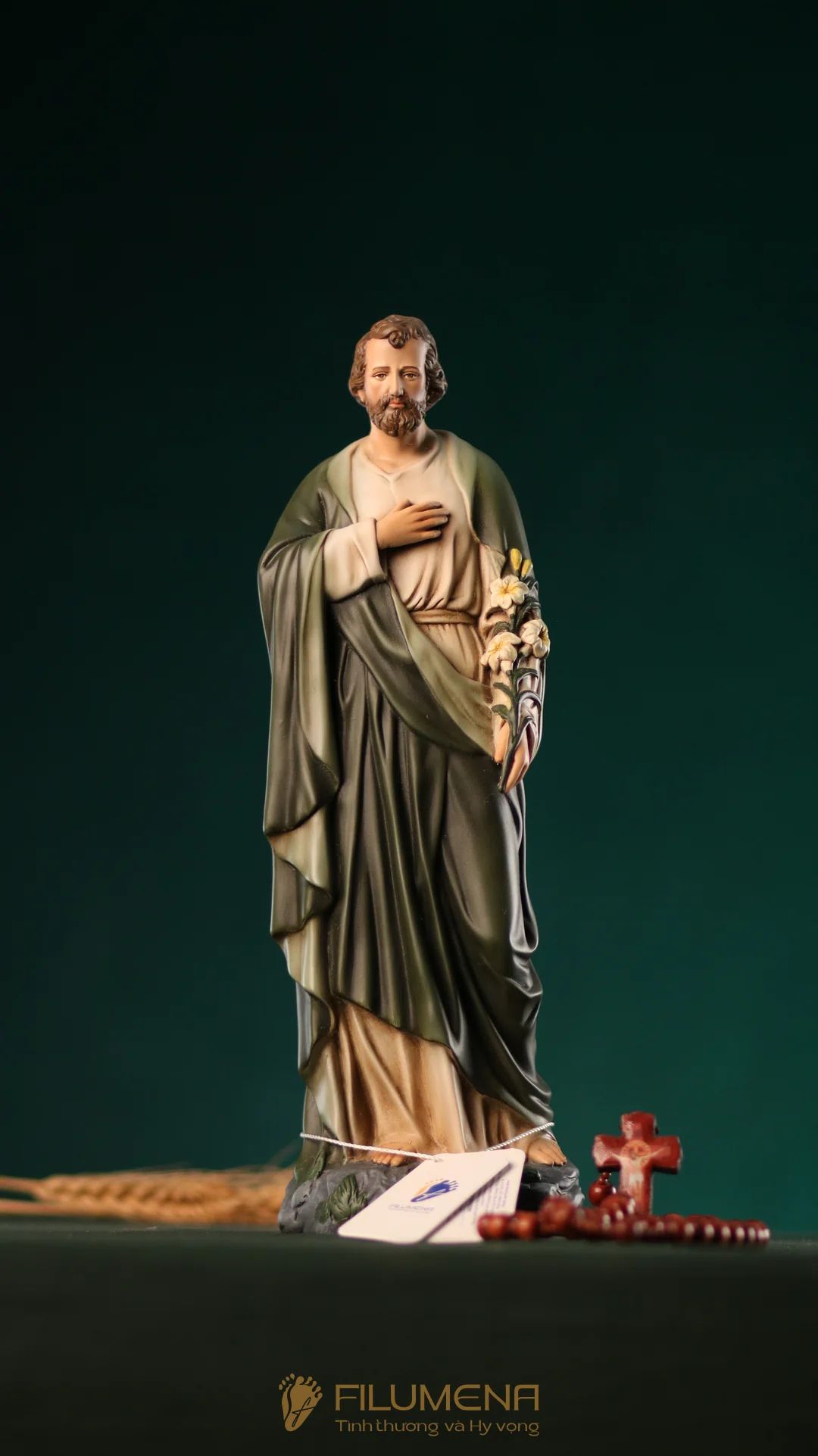 Tượng Thánh Giuse Hoa Huệ 30 cm, 40 cm màu xanh ô-liu M2