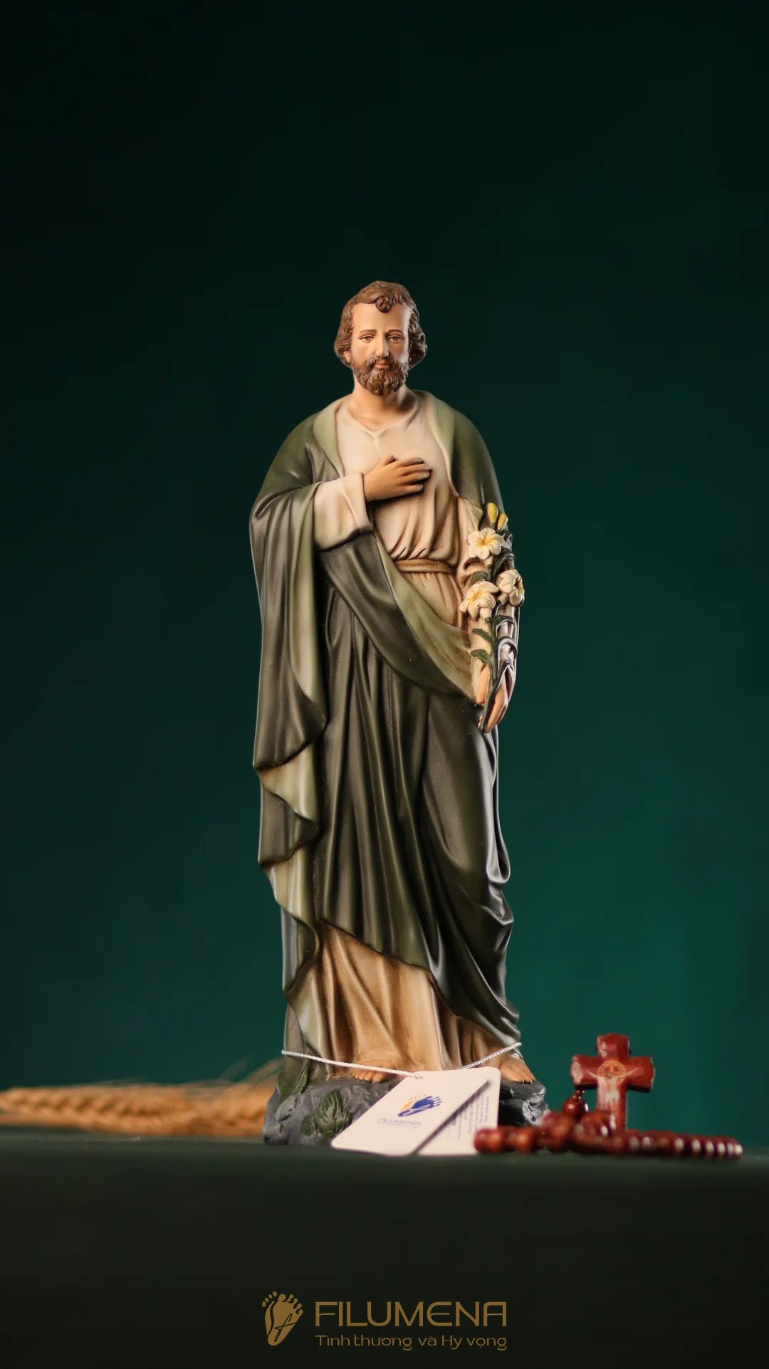 Tượng Thánh Giuse Hoa Huệ 30 cm, 40 cm màu xanh ô-liu M2