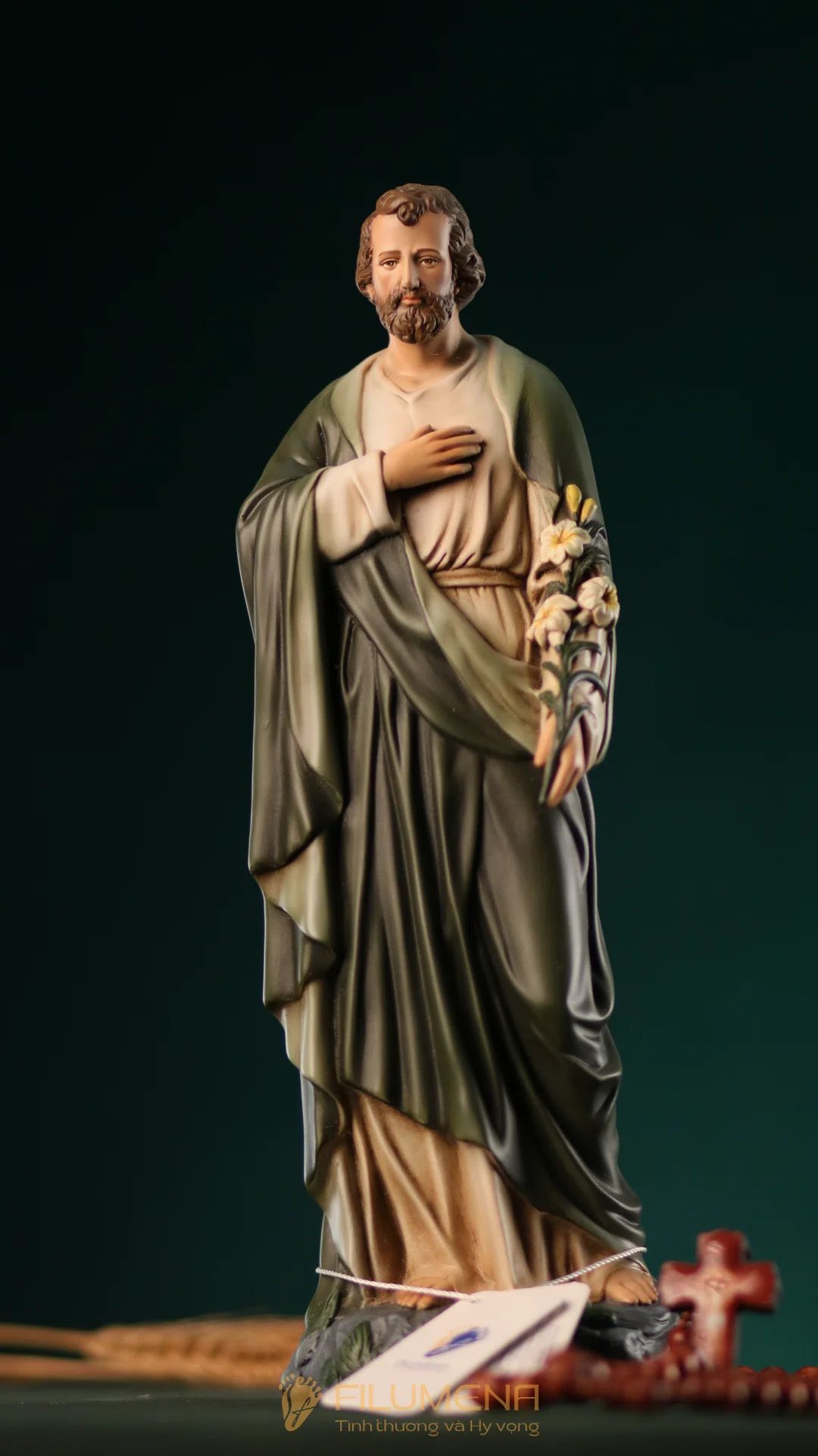 Tượng Thánh Giuse Hoa Huệ 30 cm, 40 cm màu xanh ô-liu M2