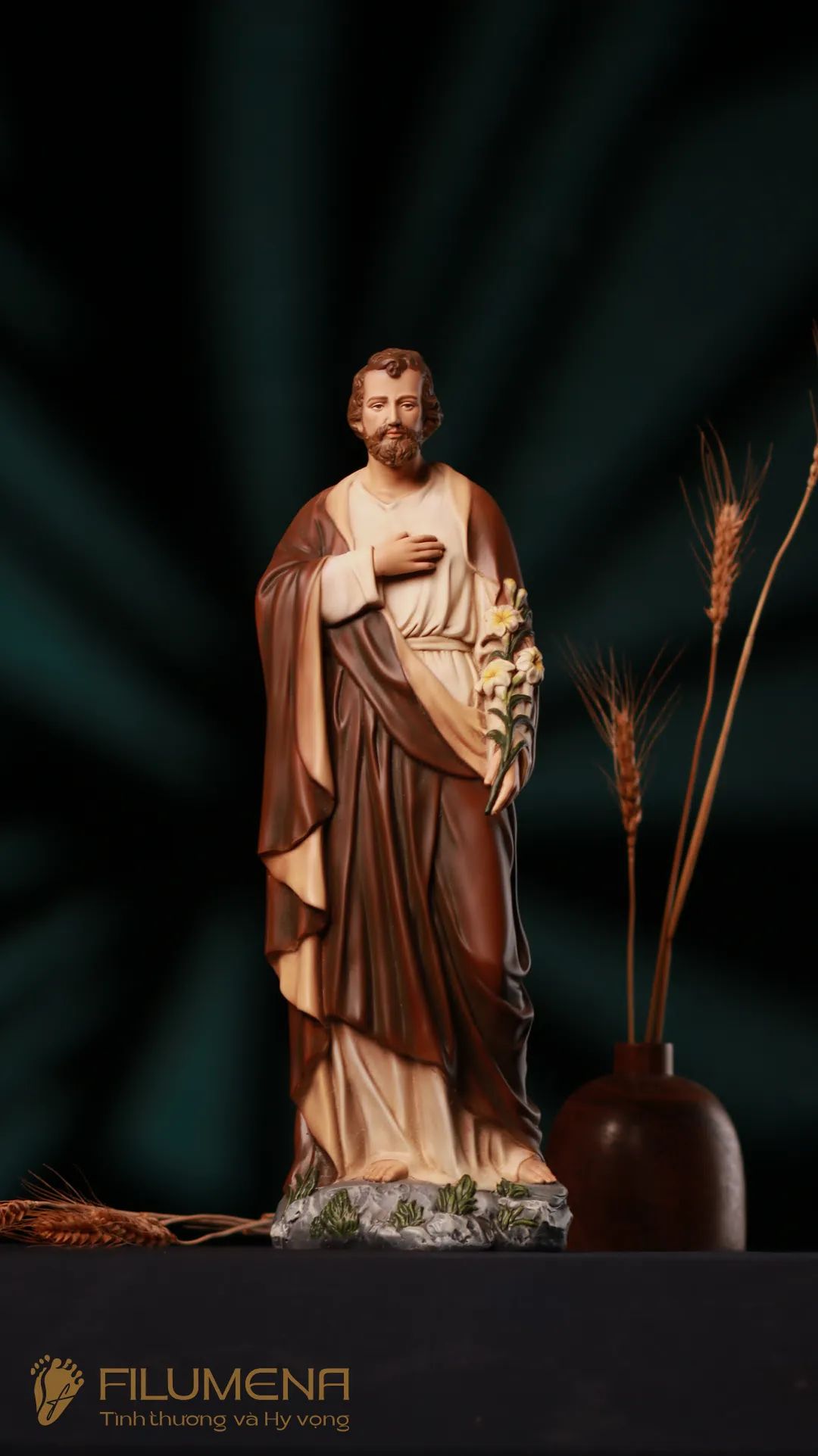 Tượng Thánh Giuse Hoa Huệ 30 cm, 40 cm màu nâu M1