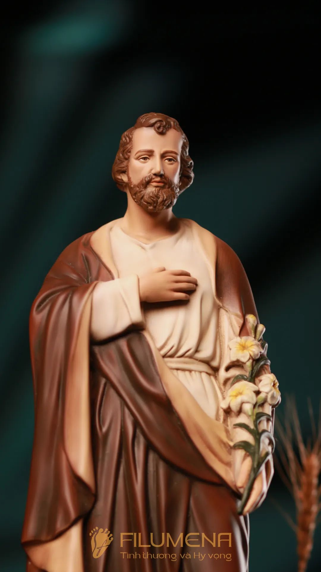 Tượng Thánh Giuse Hoa Huệ 30 cm, 40 cm màu nâu M1