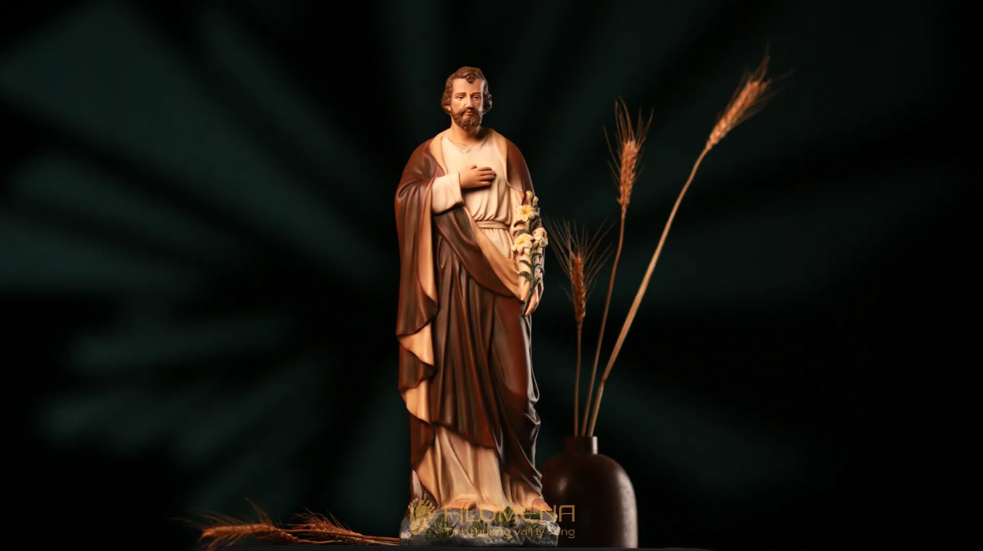 Tượng Thánh Giuse Hoa Huệ 30 cm, 40 cm màu nâu M1