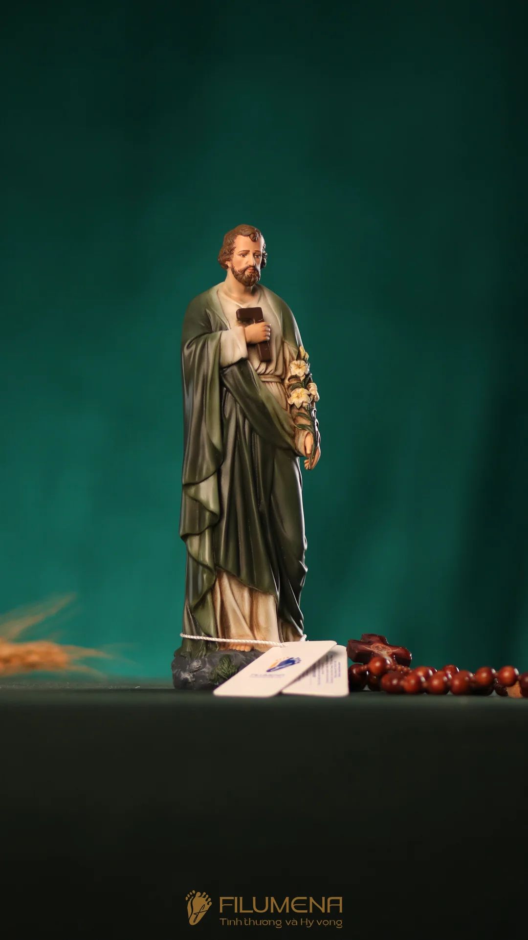Tượng Thánh Giuse Thợ 15 cm, 20 cm màu xanh ô-liu M2