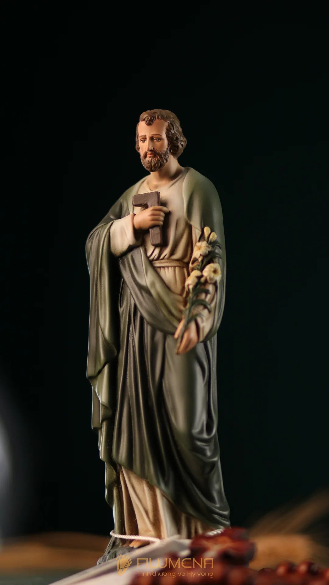 Tượng Thánh Giuse Thợ 15 cm, 20 cm màu xanh ô-liu M2