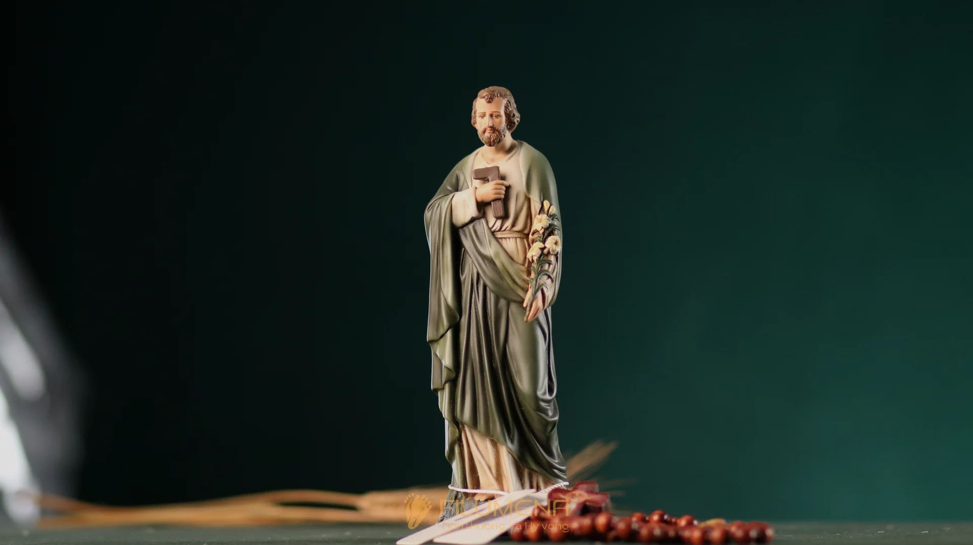 Tượng Thánh Giuse Thợ 15 cm, 20 cm màu xanh ô-liu M2