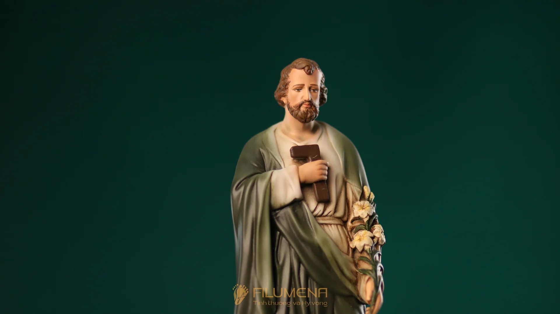 Tượng Thánh Giuse Thợ 15 cm, 20 cm màu xanh ô-liu M2