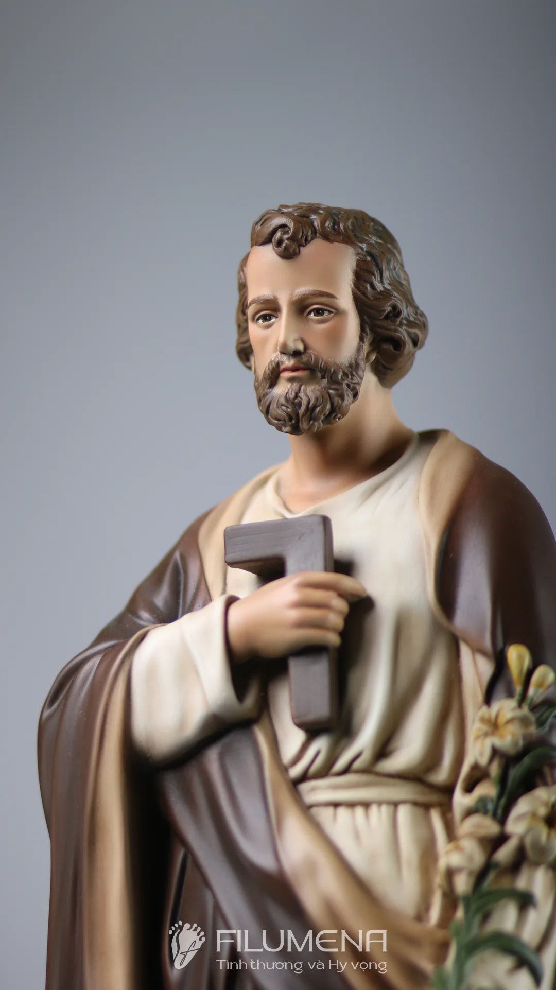 Tượng Thánh Giuse Thợ  50 cm, 60 cm màu nâu trắng