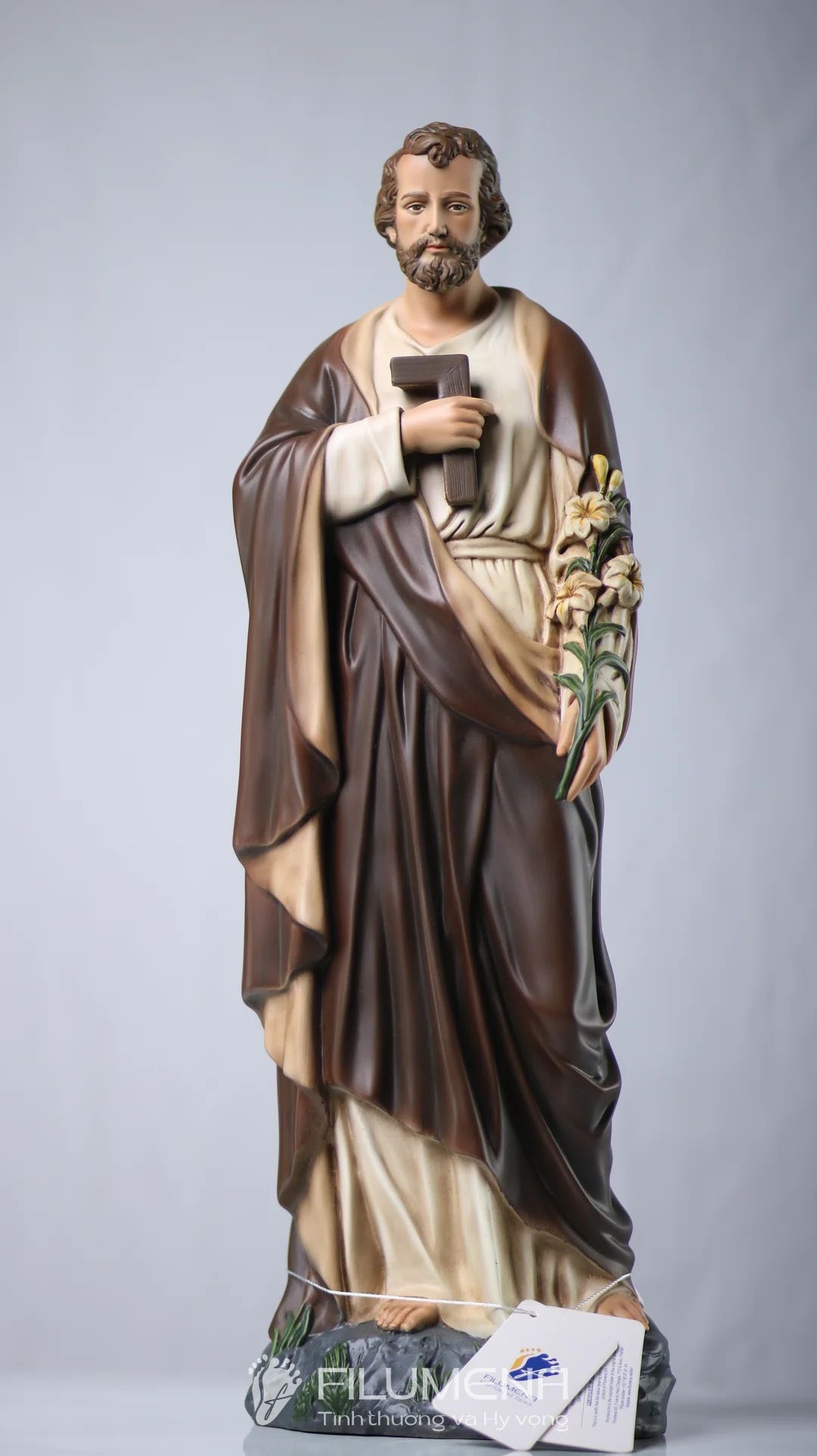 Tượng Thánh Giuse Thợ  50 cm, 60 cm màu nâu trắng